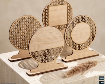 Rattan Pattern Wooden Sign Stands Laser Cut Files Custom Tabletop Decor Mothers Day Gift