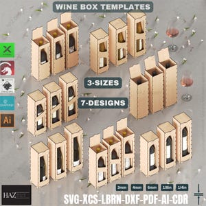 Laser Cut Wine Box - 3 Sizes, 7 Designs - Gift Template,Wine Box Template - Laser Cut - 6 Thicknesses - Wood Gift,Wooden Wine Box 422