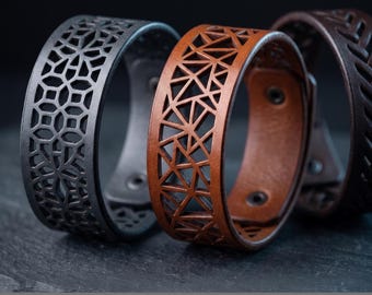 32 Pcs Leather Cuff Bracelet SVG Bundle, Laser Cut Templates , Geometric Pattern Wristband