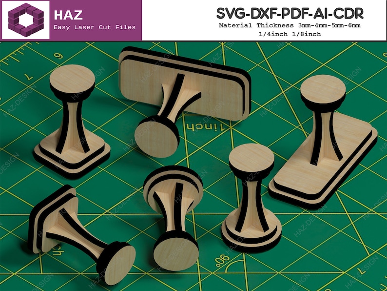 Customised Stamp Handle Plan / Wooden Personalise Stamper / Laser Cut Stamps / Custom Glowforge Files SVG DXF CDR Ai 060 zdjęcie 2