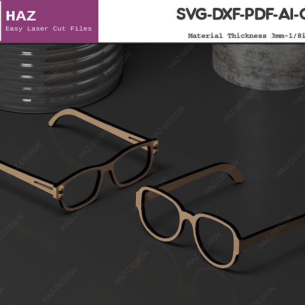 Wooden Glasses Laser Cut Files / Sunglasses Vector Cutting Plans / Glowforge Eyeglasses SVG DXF CDR Ai 073