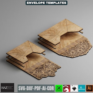Laser Cut Envelope Template, Decorative Gift Card Holder, Wooden Money Envelope Pattern 519 image 8