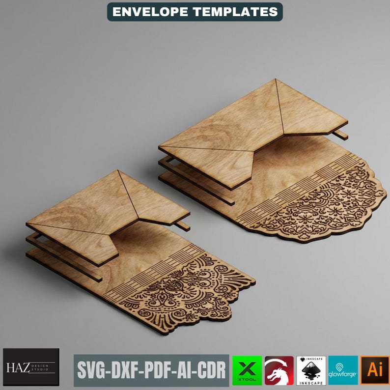 Laser Cut Envelope Template, Decorative Gift Card Holder, Wooden Money Envelope Pattern 519 image 8