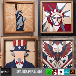 Patriotic American Pattern, Independence Day Decor, Uncle Sam Sign, Statue of Liberty, Eagle Design