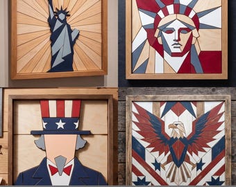 Patriotic American Pattern, Independence Day Decor, Uncle Sam Sign, Statue of Liberty, Eagle Design