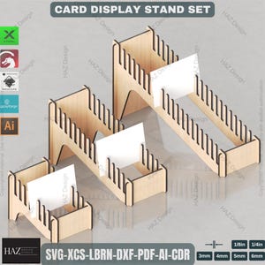 Laser Cut Card Display Stand Set Files for Greeting Cards,Postcards, Business Cards  Retail Showcase Design,Multi-Size Stand Set for Desk448