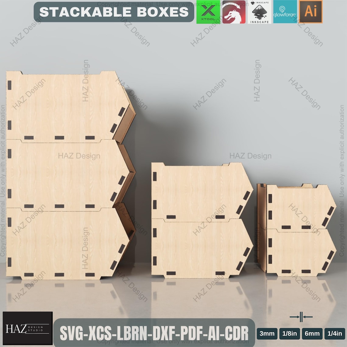 Stackable Storage Box Laser Cut Template 3 Sizes Included DIY Wooden ...