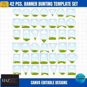 Customizable 42-Piece Canva Banner Bunting Set - Perfect for Birthdays, Weddings & Events,Canva Bunting Template Pack 359