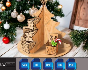 Aftelkalender voor de kerstboom met geschenkdozen - Feestelijke adventsdoos - Kerstverrassing SVG 230