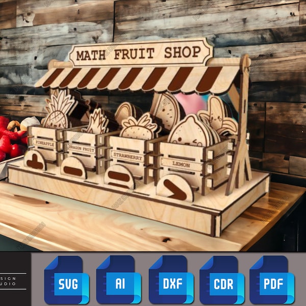 Boutique de fruits en bois éducative pour les enfants - activités et jeux mathématiques amusants fichiers découpés au laser SVG, DXF 231