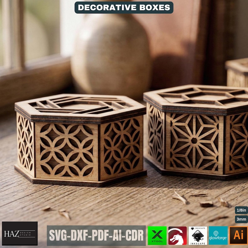 Decorative Hexagon Box Laser Cut Template Geometric Wood Storage ...