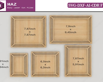 Photo Frame Bundle / Wooden Cane Webbing Patterns / Frames with Rattan Patterned Edges  SVG DXF CDR Ai 120