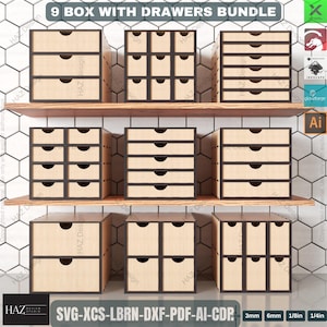Laser Cut 9 Box Drawer Bundle: Stackable Storage Organizer Designs,DIY Modular Storage System   Digital Plans for Laser Cutters 442