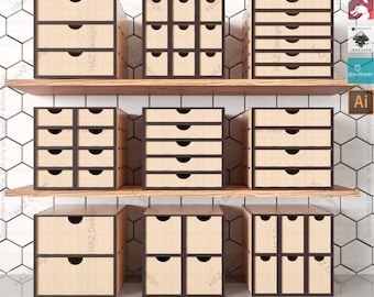 Laser Cut 9 Box Drawer Bundle: Stackable Storage Organizer Designs,DIY Modular Storage System   Digital Plans for Laser Cutters 442