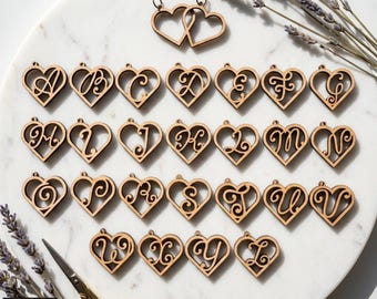 Heart Alphabet SVG Bundle Earrings and Keychains, Monogram A-Z Laser Cut, Plywood Jewelry Templates