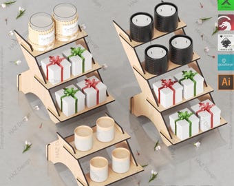 Laser Cut Tiered Display Stand Set - 2, 3, & 4 Shelf Options - Digital Design,Retail  Craft Show Display Stand Laser Cut Plan 438