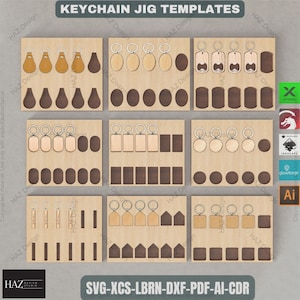 Laser Cut Keychain Jig Bundle, Engraving Template for Wood & Acrylic Keychains, Alignment Jig for xTool, Glowforge, Lightburn  457