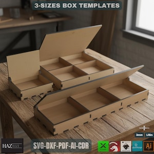 Divided Boxes With Lid - Multipurpose Jewelry and Storage Box - Laser Cut Wooden Box Files - Boxes Grid and Flip Lid SVG DXF Ai Cdr 188