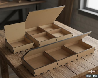 Divided Boxes With Lid - Multipurpose Jewelry and Storage Box - Laser Cut Wooden Box Files - Boxes Grid and Flip Lid SVG DXF Ai Cdr 188
