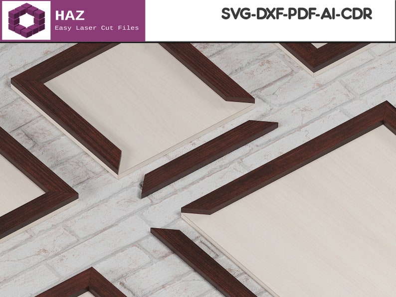45 graden hoek gesneden houten frames / verschillende maten fotolijst SVG DXF CDR Ai-bestanden 028 afbeelding 2