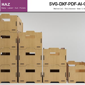 Ensemble de boîtes empilables / Boîtes de rangement découpées au laser / Fichiers SVG DXF CDR Ai 006