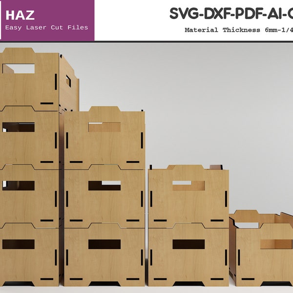 Stacking Box set / Laser Cut Storage Boxes / SVG DXF CDR Ai files 006