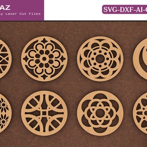 Round Coaster Set / Drink Mats Laser Cut Files / Wood Trivet Patterns SVG DXF CDR Ai 111