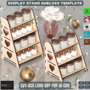 Laser Cut Tiered Display Stand Files 3,4 Shelf Options with Heart Cutouts,DIY Display Shelf Template 4 Tier Stand for Markets or Cupcakes282