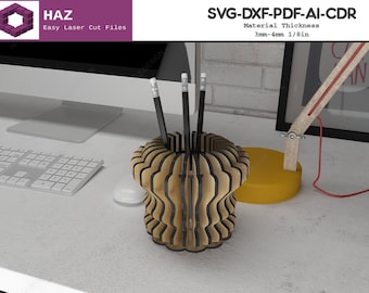 Wood Pencil Holder / Tabletop Pen Display Stand SVG DXF CDR Ai 088