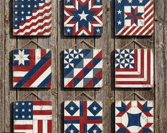 Americana Patriotic Barn Quilt Pattern Fourth of July Wood Wall Art Rustic Geometric Star 524
