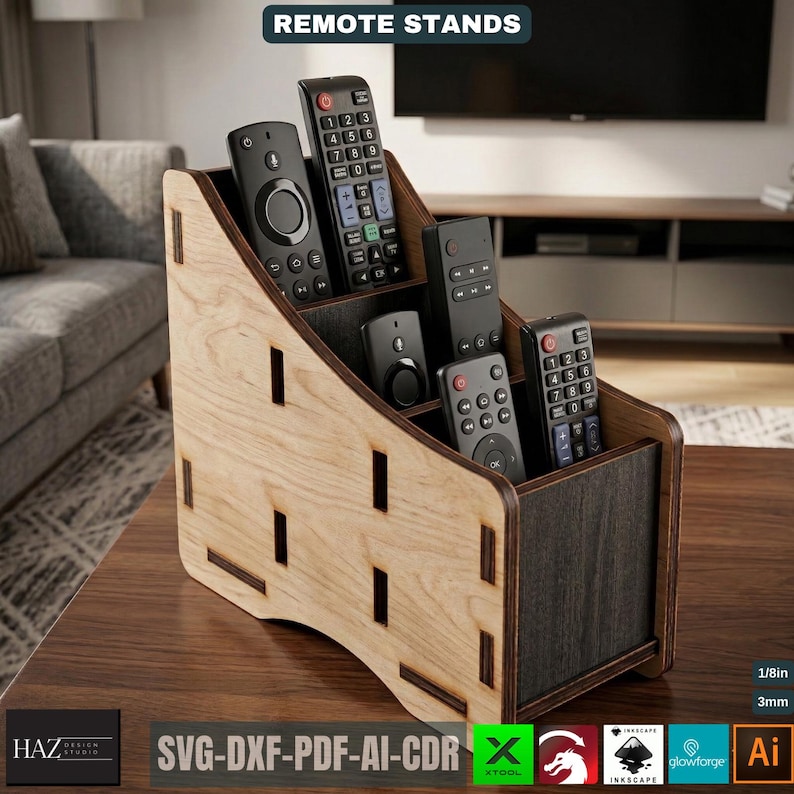 Wooden Remote Control Holder Laser Cut Template, TV Accessory Organizer ...