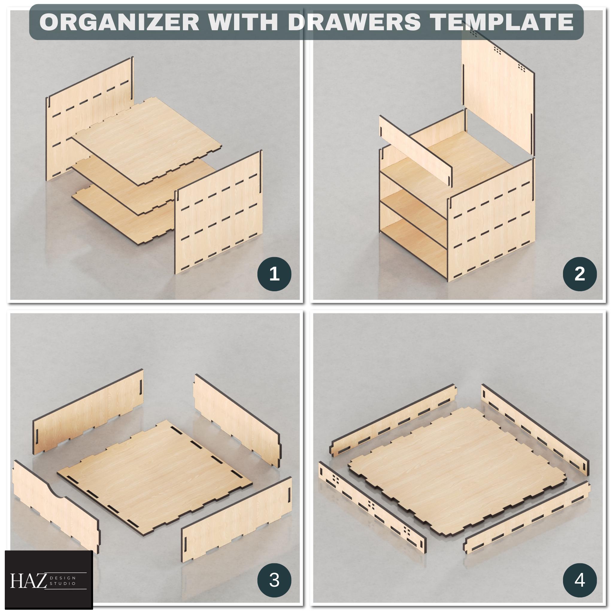 Laser Cut Organizer Box Plan With Drawers Wooden Jewelry or Desk ...
