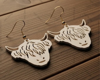 Highland Cow Earrings Laser Cut Files – Cute Farm Animal Jewelry SVG Cutting Template 329