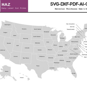 Laser geschnitten USA Karte geteilte Staaten / USA Amerika Lightburn Laser schneiden Datei / SVG Dxf Cdr Ai 012