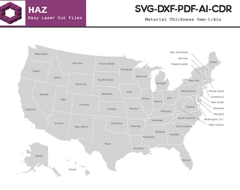 Laser Cut USA Map Divided States / United States America Lightburn Laser Cutting File / Svg Dxf Cdr Ai 012