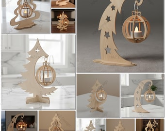 Christmas Tree Candle Holder Ornament Template for Laser Cutting – Festive Wooden Tealight Lanterns for Holiday Decor & DIY Gift Making 494