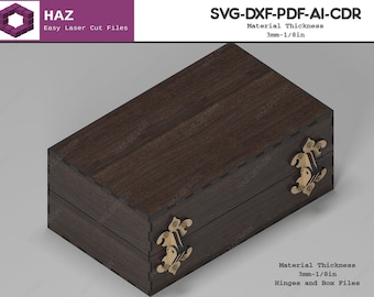Wood Box and Hinge Svg Files / Jewellery Boxes / Laser Cut Hinges Template SVG DXF Ai CDR 091