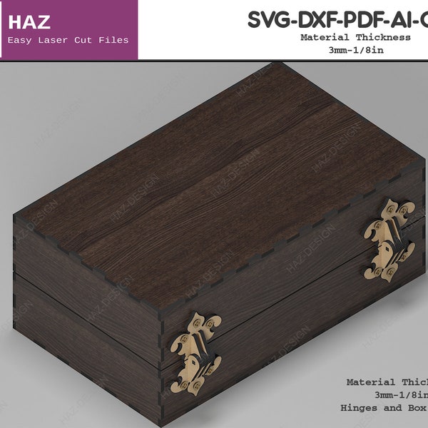 Holz-Box und Scharnier-Svg-Dateien / Schmuckkästchen / Laser Cut Scharniere Vorlage SVG DXF Ai CDR 091