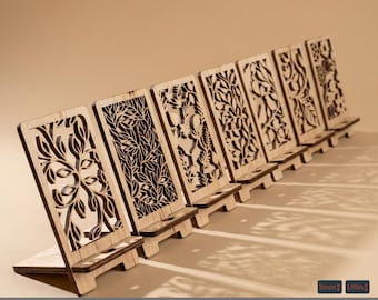Laser Cut Floral Wooden Phone Stand Template Digital Pattern Mobile Holder Desk Accessory