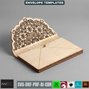 Laser Cut Envelope Template, Decorative Gift Card Holder, Wooden Money Envelope Pattern 519 image 5