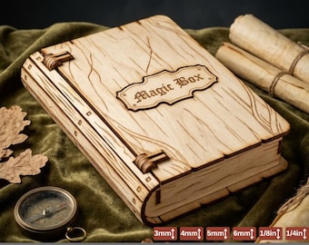 Fichiers de découpe laser pour boîte à livre magique | Boîte gothique en bois SVG DXF Plans Glowforge 569