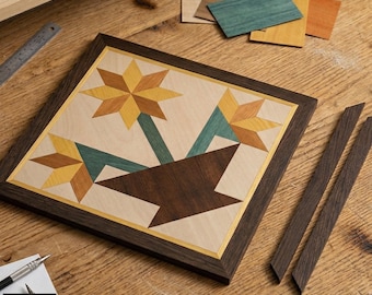 Flower Basket Barn Quilt Pattern Laser Cut Design for Wooden Wall Art Farmhouse Decor 020