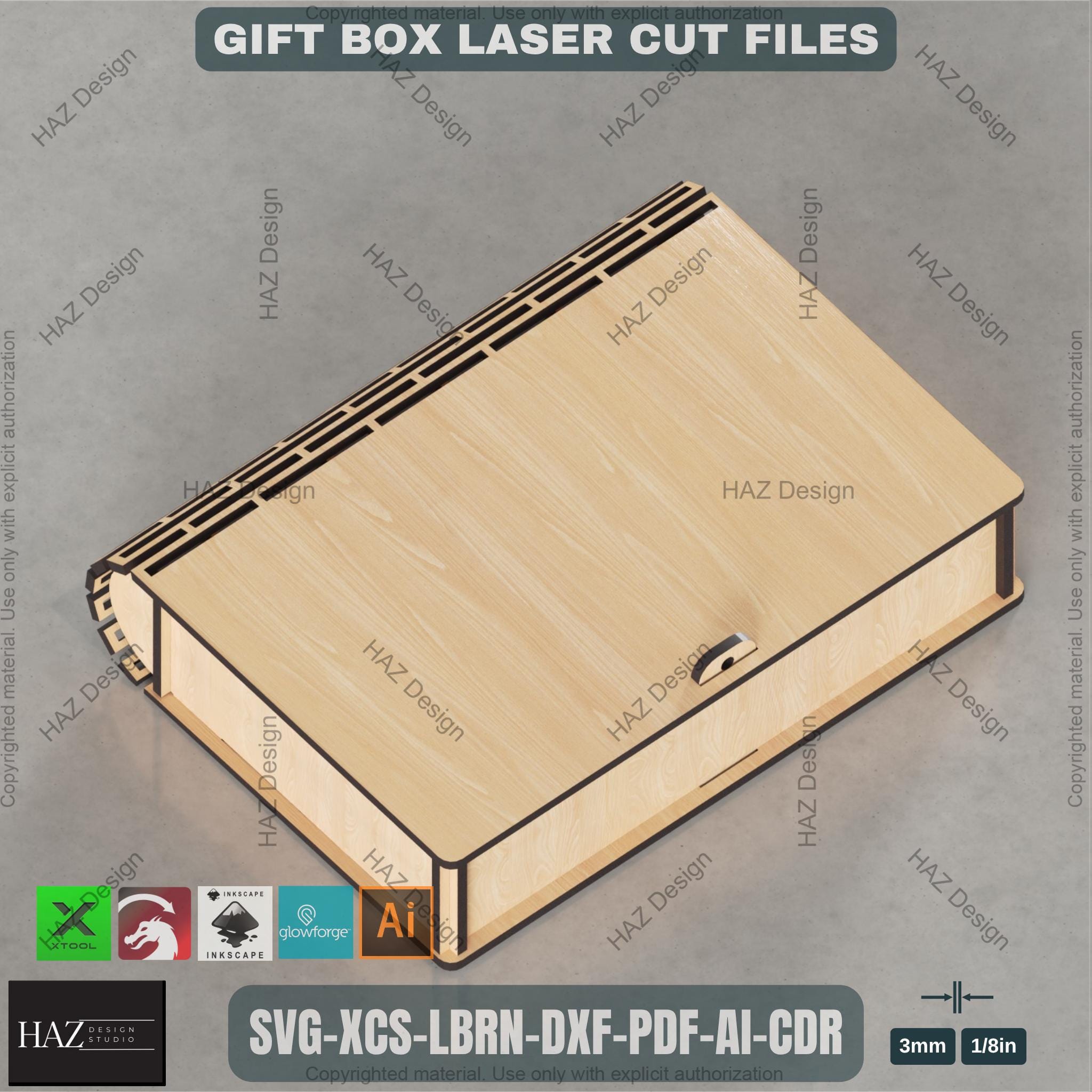 Laser Cut Rectangle Box SVG, Modern Living Hinge Storage Box File for ...