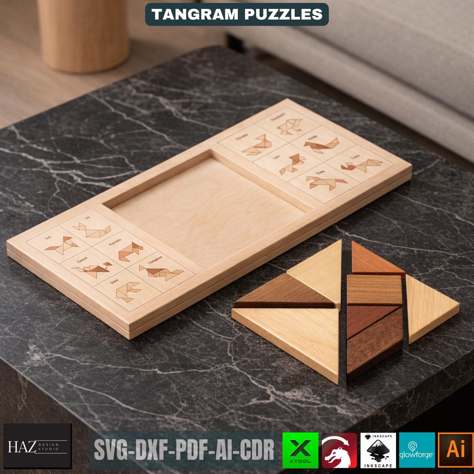Tangram Wooden Puzzle / Animal Shapes Intelligence / Game Montessori ...