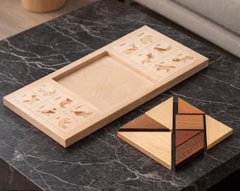 Rompecabezas de madera Tangram / Formas de animales Inteligencia / Juego Montessori Juguete educativo para niños Regalo DIY