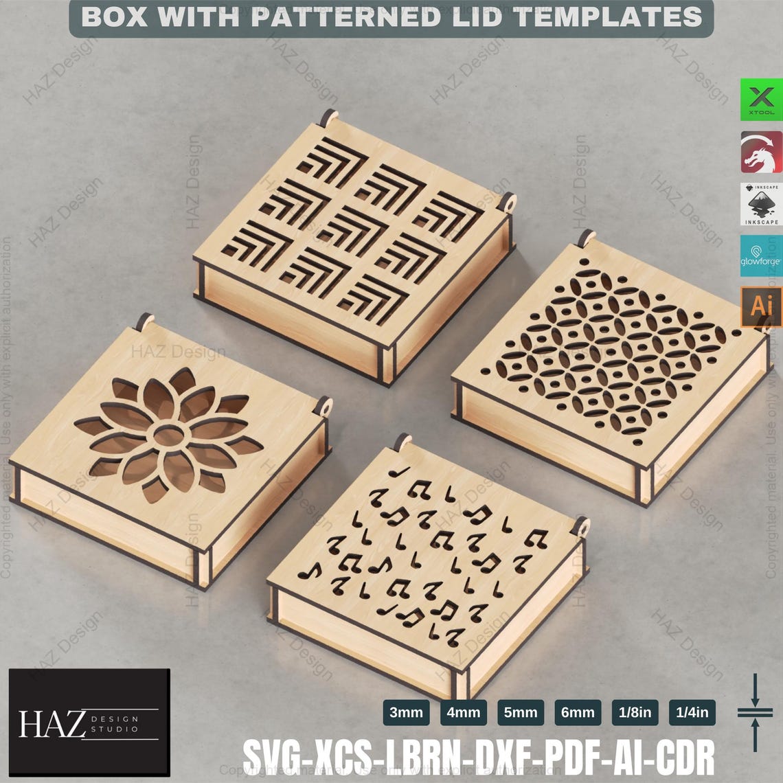 Laser Cut Box 20 Patterned Lids, Gift Box Templates,decorative Storage ...