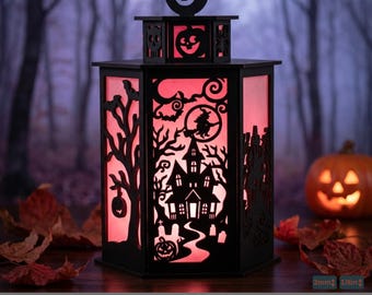 Halloween Haunted House Lantern Spooky Witch Candle Holder Wooden Pumpkin Centerpiece Table Decor
