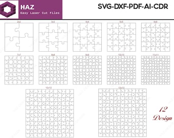 Plantillas de rompecabezas Svg / Paquete de rompecabezas de corte láser / Piezas de rompecabezas / Archivos de rompecabezas de Glowforge SVG DXF Ai CDR 092