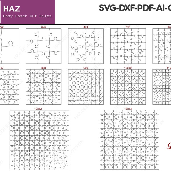 Plantillas de rompecabezas Svg / Paquete de rompecabezas de corte láser / Piezas de rompecabezas / Archivos de rompecabezas de Glowforge SVG DXF Ai CDR 092