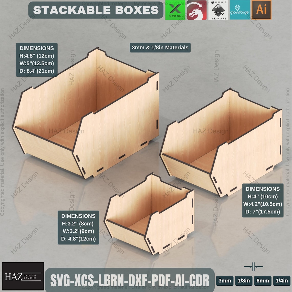 Stackable Storage Box Laser Cut Template 3 Sizes Included DIY Wooden ...